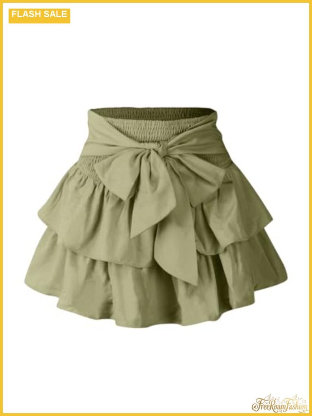 Women's Bow Front High Waist Mini Skirt Ruffle Hem A-Line Polyester